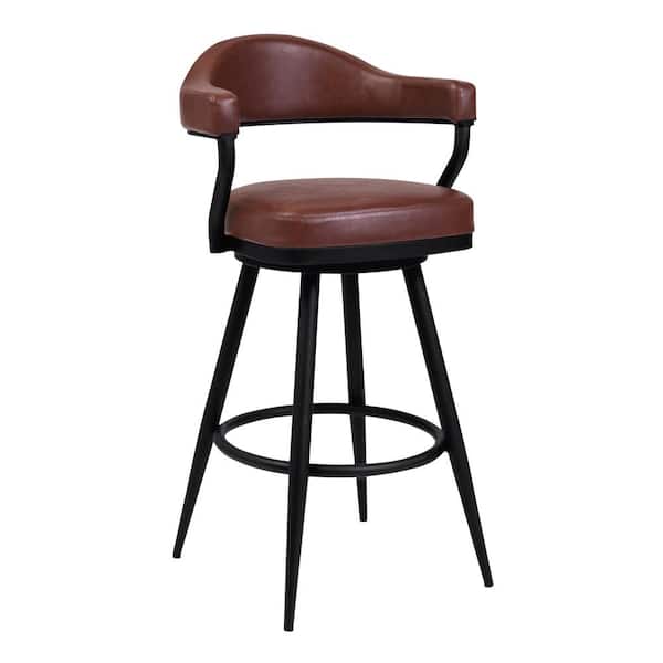 Armen Living Amador 30 in. Bar Height Bar Stool in a Black Powder Coated Finish and Vintage Coffee Faux Leather