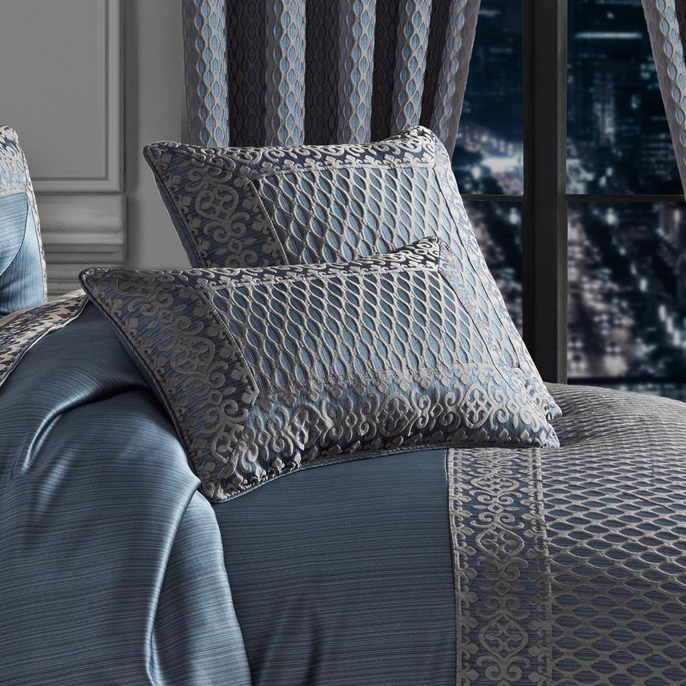 Leah Blue and Cream Woven Polyfill Rectangle Throw Pillow
