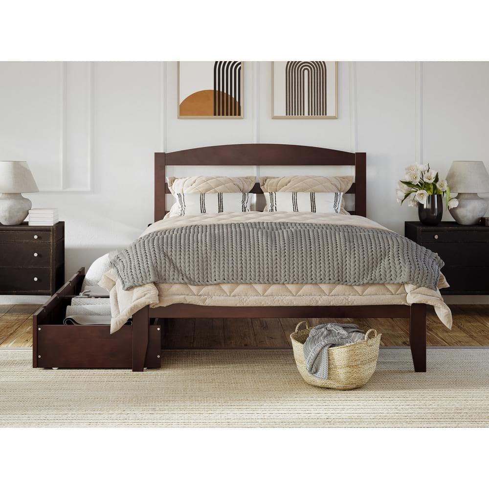Warren Queen Walnut Wood Platform Bed with Storage Drawers