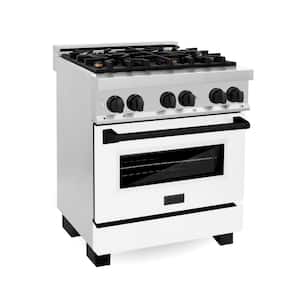 Autograph Edition 30 in. 4 Burner Dual Fuel Range in Stainless Steel, White Matte and Matte Black