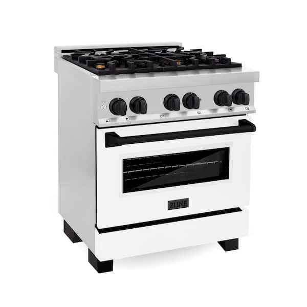 ZLINE Kitchen and Bath Autograph Edition 30 in. 4 Burner Dual Fuel Range in Stainless Steel, White Matte and Matte Black