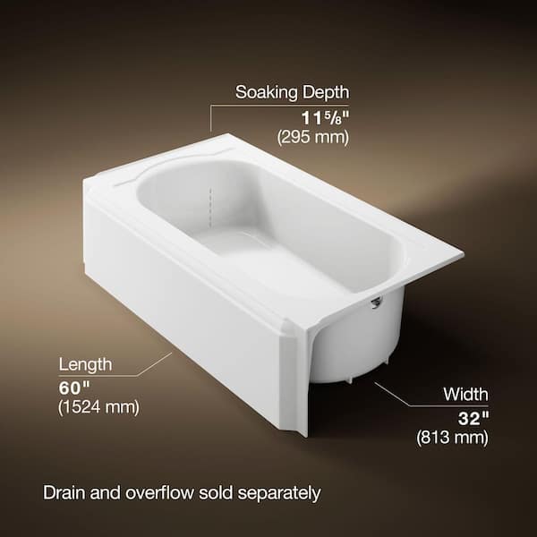 Memoirs 60 in. x 34 in. Alcove Soaking Bathtub with Right-Hand Drain in White