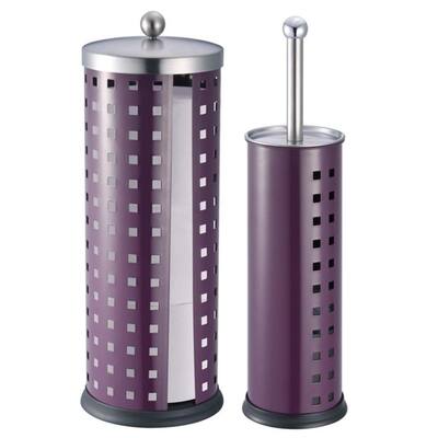 Toilet Brush Holder and Toilet Paper Holder Set in Purple