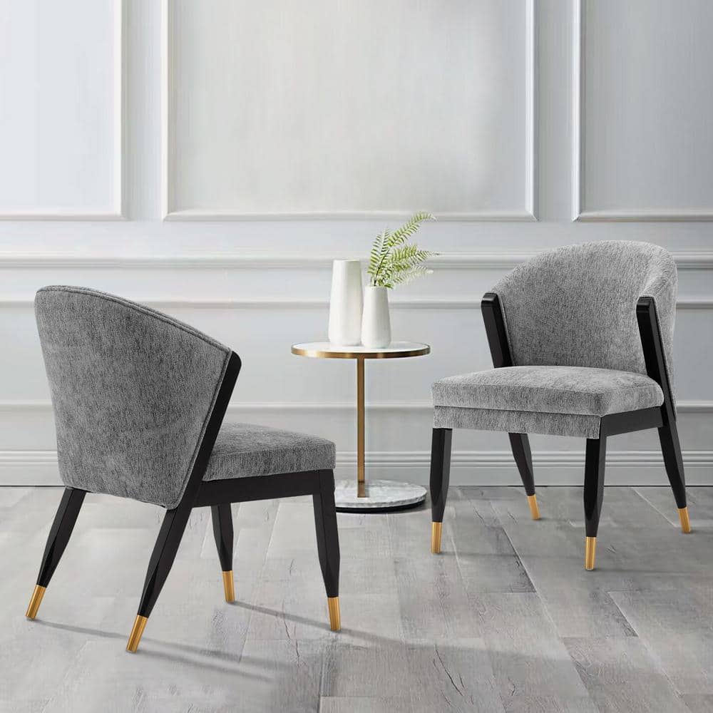 Gray Boucle Upholstered Side Chair with Elm Wood Legs