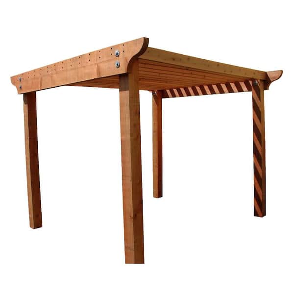 Mendocino Forest Products Redwood 8 ft. x 8 ft. Construction Heart Notched Pergola Kit with 3 in. x 12 in. Header Rails