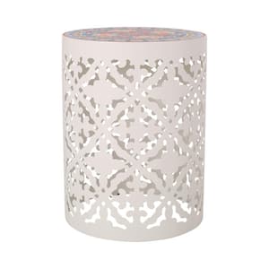 White Cylindrical Iron Outdoor Side Table 1-Piece