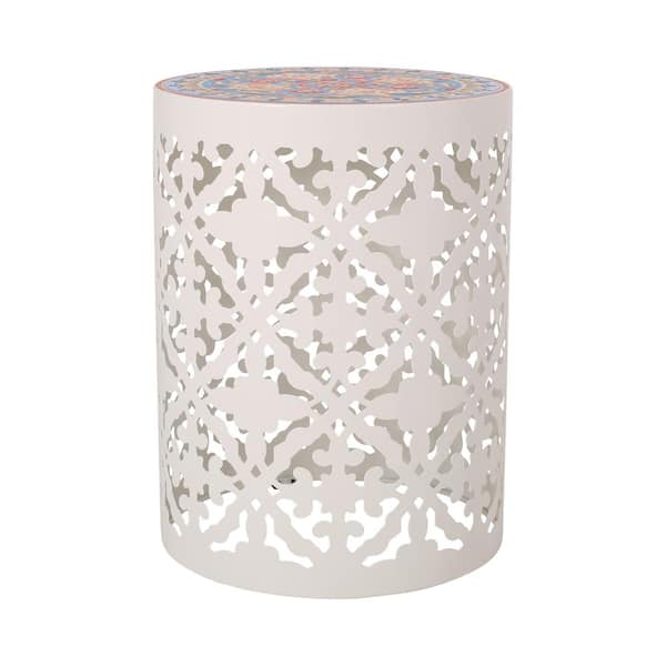 Sudzendf White Cylindrical Iron Outdoor Side Table 1-Piece