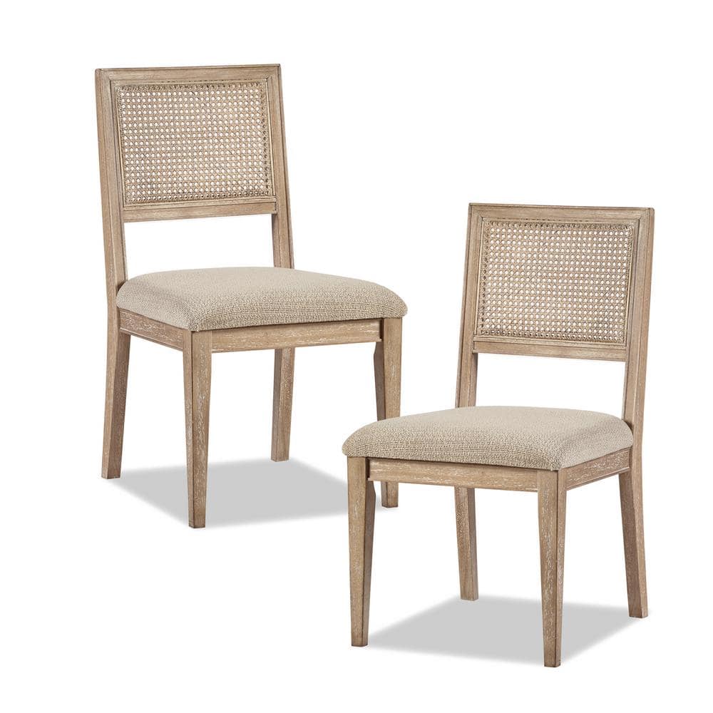 Mid-Century Cane-Backed Brown Wood Upholstered Side Chair