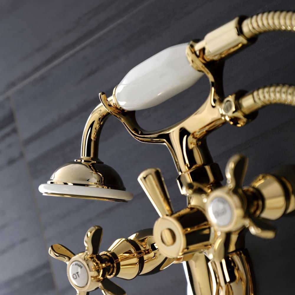 Polished Brass Wall Mount Clawfoot Tub Faucet with Hand Shower
