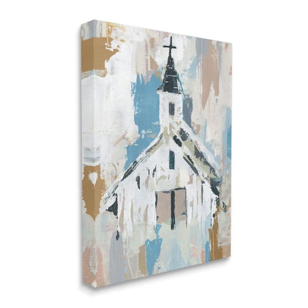 Stupell Industries Distressed Country Church House Abstract Pattern By Annie Warren Unframed Print Religious Wall Art 24 in. x 30 in.