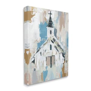 Distressed Country Church House Abstract Pattern By Annie Warren Unframed Print Religious Wall Art 36 in. x 48 in.