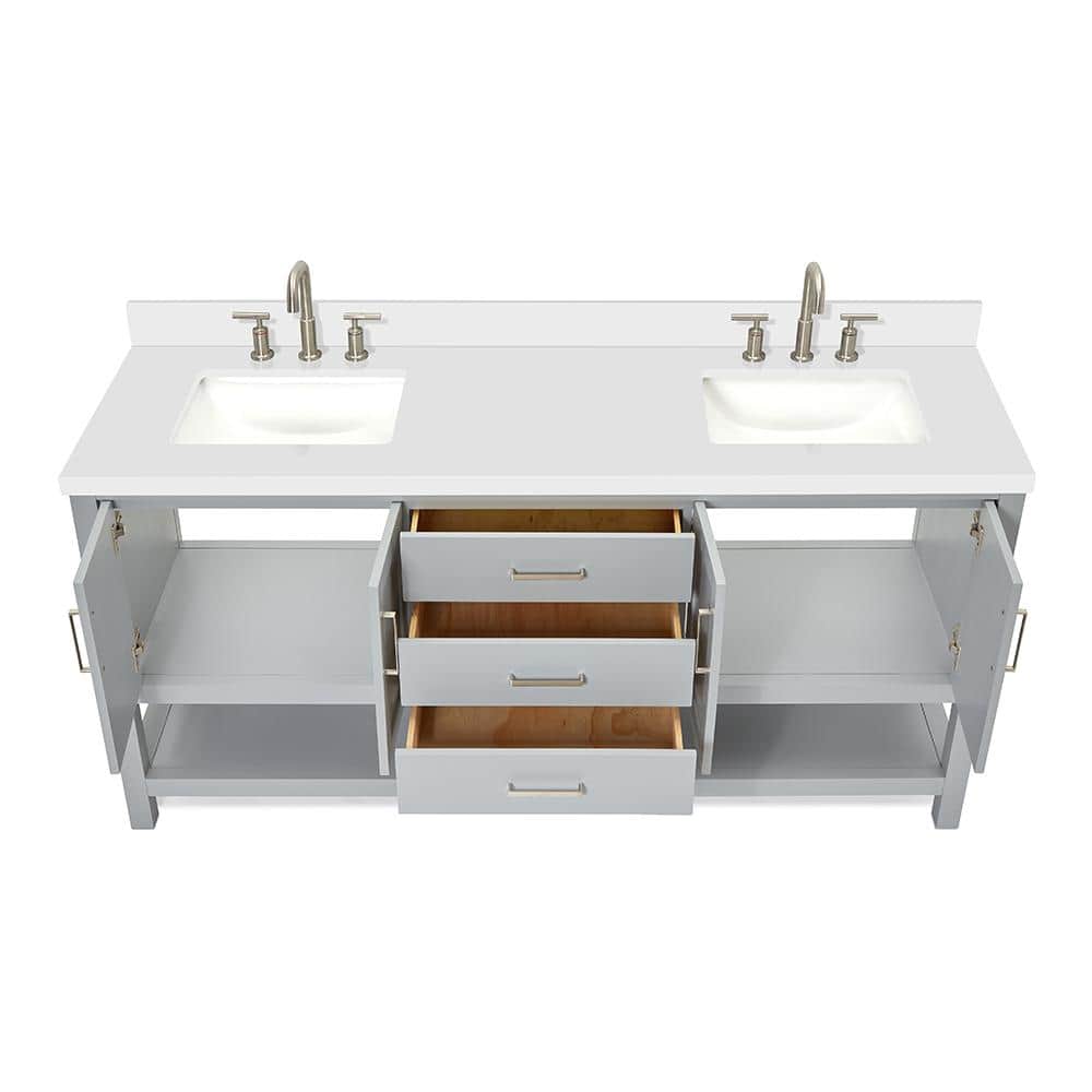 Magnolia 73" Grey Double Sink Vanity with White Quartz Top