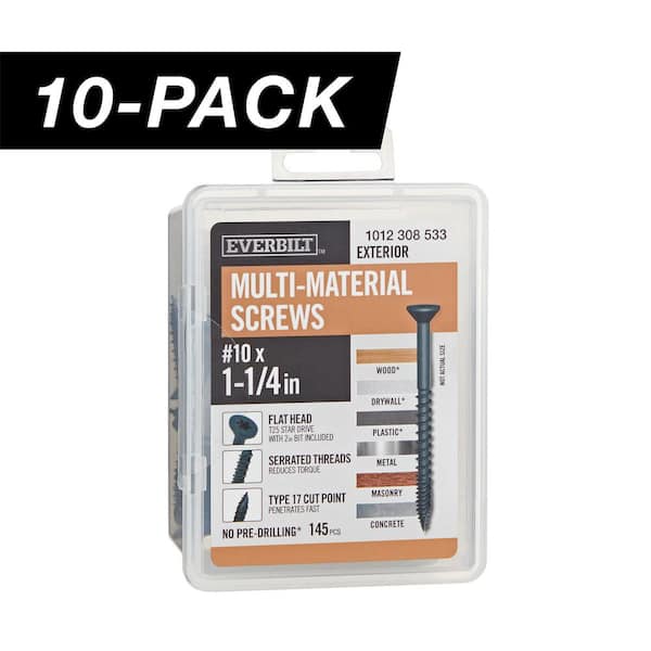 10-Pack #10 x 1-1/4 in. Black 6-Lobe Star Drive Exterior Flat Head Multi-Material Screw (10 lbs. / 1,450-Piece)