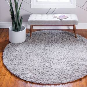 Davos Shag Sterling Gray 5 ft. x 5 ft. Round Area Rug