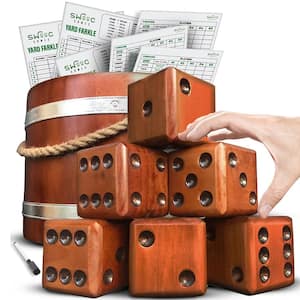 Yardzee, Farkle & 20+ Games - Light-Weight Yard Dice Game Set (All Weather) with Wood Bucket, 5 Score Cards, and Marker