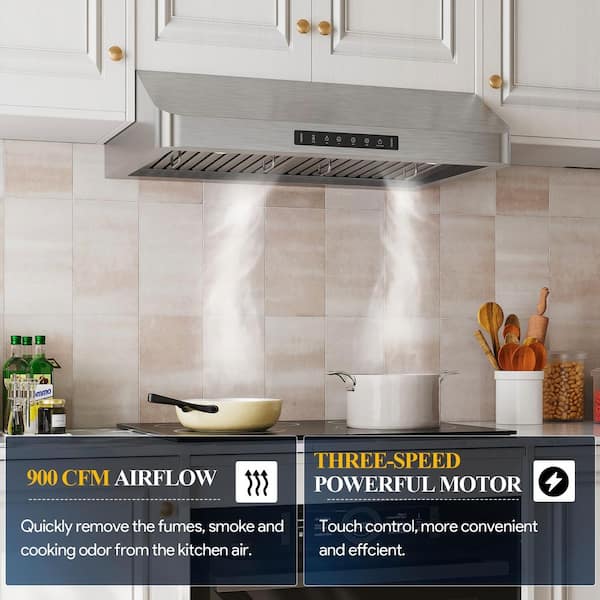36 in. 900CFM Ducted Under Cabinet Range Hood with 3-Way Venting LED and Gesture Control in Stainless Steel