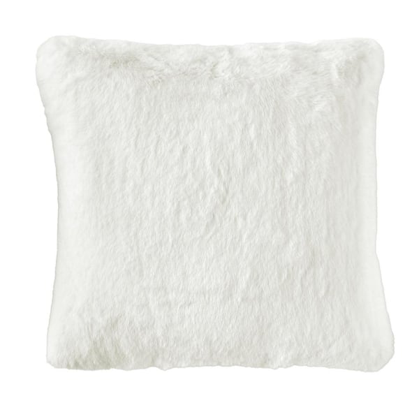 Home Decorators Collection Piper White Snow Faux Rabbit Fur 20 in. x 20 in. Square Throw Pillow