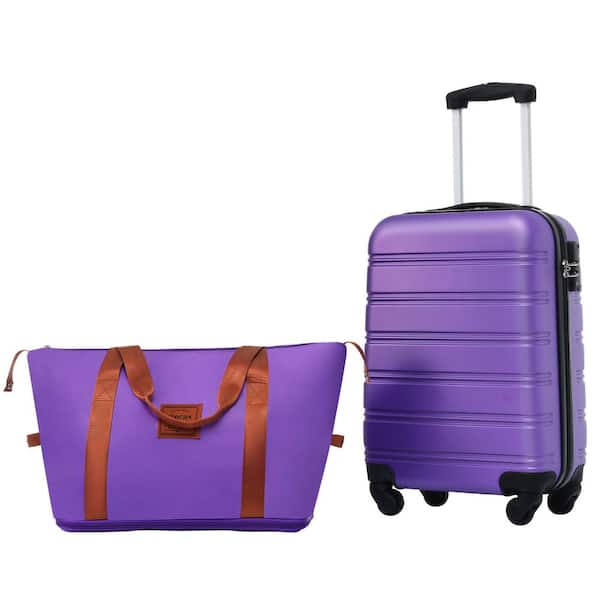 Merax 2-Piece Purple ABS Hardshell 20 in. Spinner Luggage Set with Expandable Travel Bag TSA Lock 3-Step Telescoping Handle