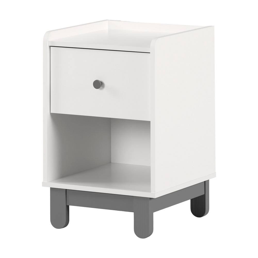 Soft Gray and White 1-Drawer Scandinavian Nightstand