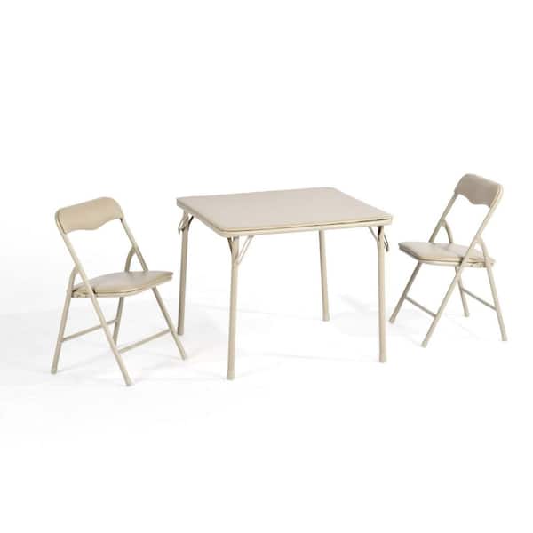 Homy Casa TAGE 3-Piece Folding Table and Chair Set with Padded Seats, Floor-Protecting Design, for Kids and Teens in Camel