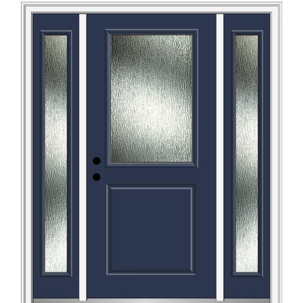 MMI Door 60 in. x 80 in. Right-Hand Inswing Rain Glass Naval Fiberglass Prehung Front Door on 4-9/16 in. Frame