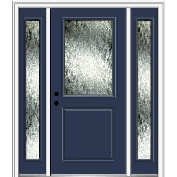 MMI Door Rain Glass 60 in. x 80 in. Right-Hand Inswing Naval Fiberglass Prehung Front Door on 4-9/16 in. Frame