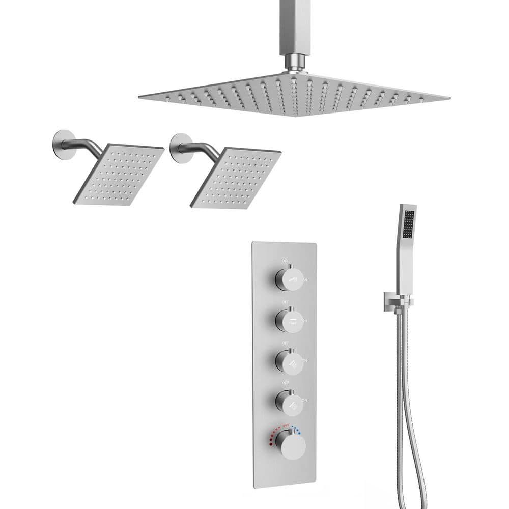 5 Handle Thermostatic Valve 15-Spray 16 x 6 x 6 in. Ceiling Mount Dual Shower Head and Handheld Shower in Brushed Nickel price history on PriceWatchPro