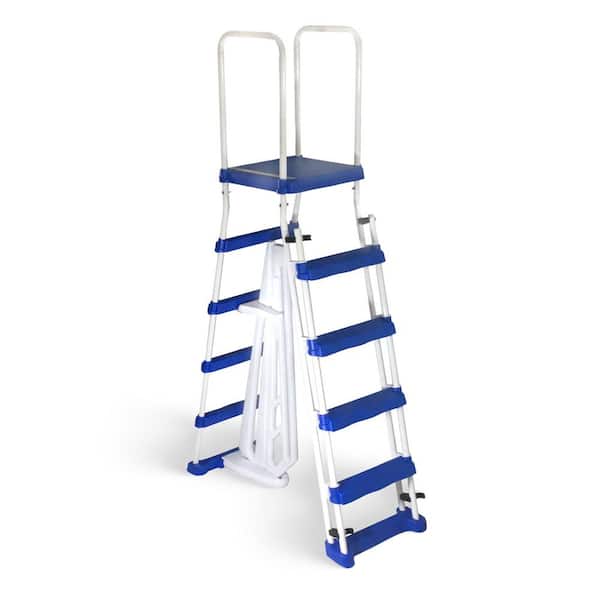 Unbranded 52 in. A-Frame Ladder with Safety Barrier and Removable Steps for Above Ground Pools