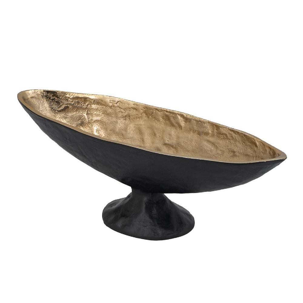 Handcrafted Black and Gold Aluminum Oval Pedestal Bowl