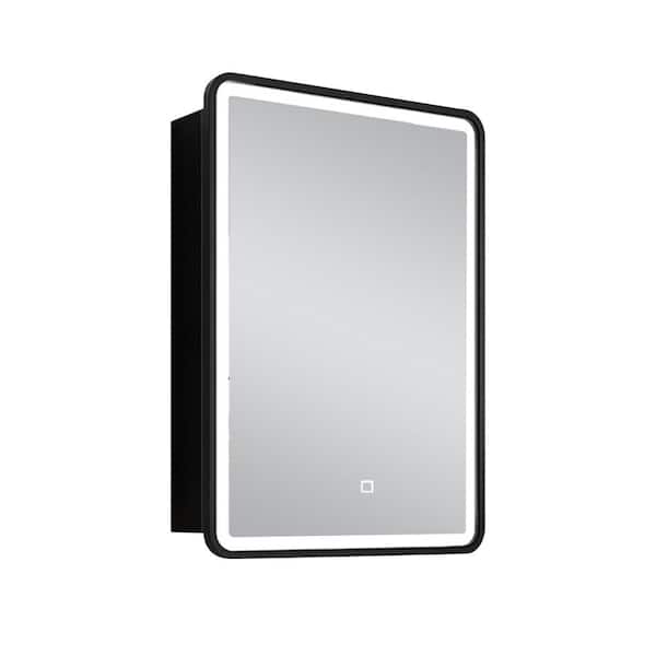 UKISHIRO 24 in. W x 30 in. H Rounded Rectangular Iron Medicine Cabinet with Mirror and Lights