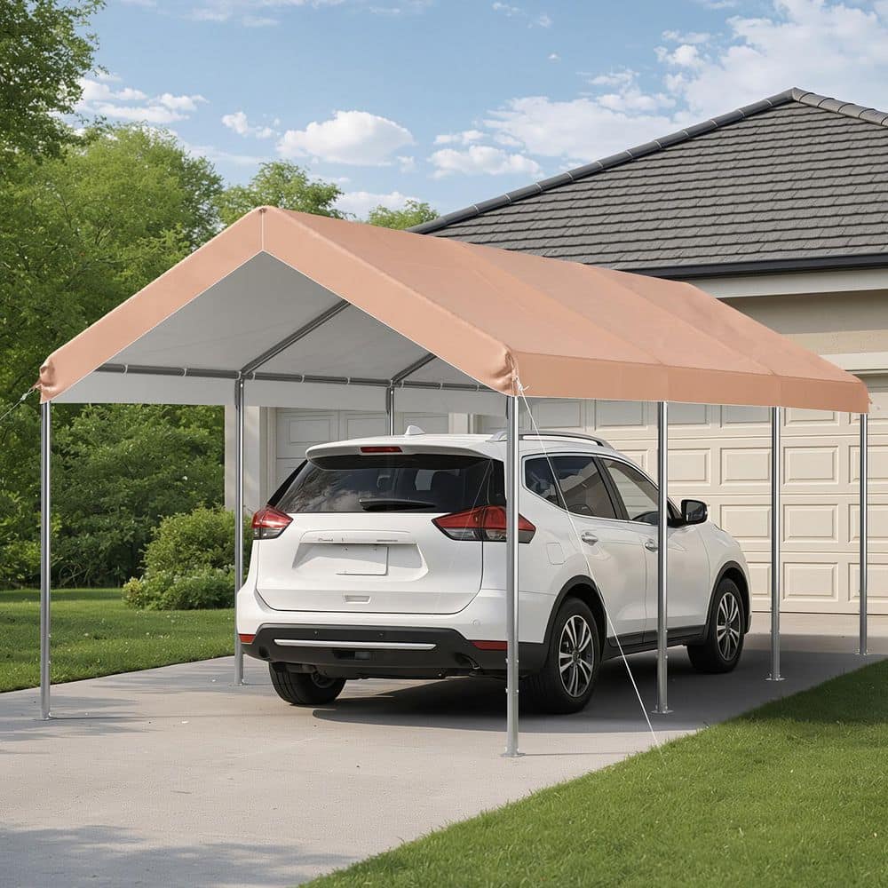 Sizzim 10 ft. x 20 ft. White Soft Top Carport with Steel Frame