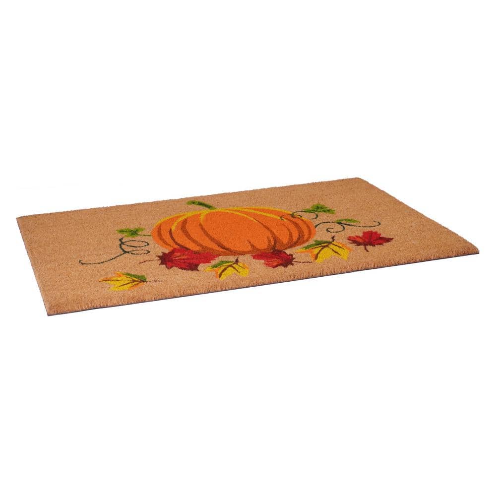 Nature's Bounty Multicolor Coir Outdoor Doormat with Pumpkin Design