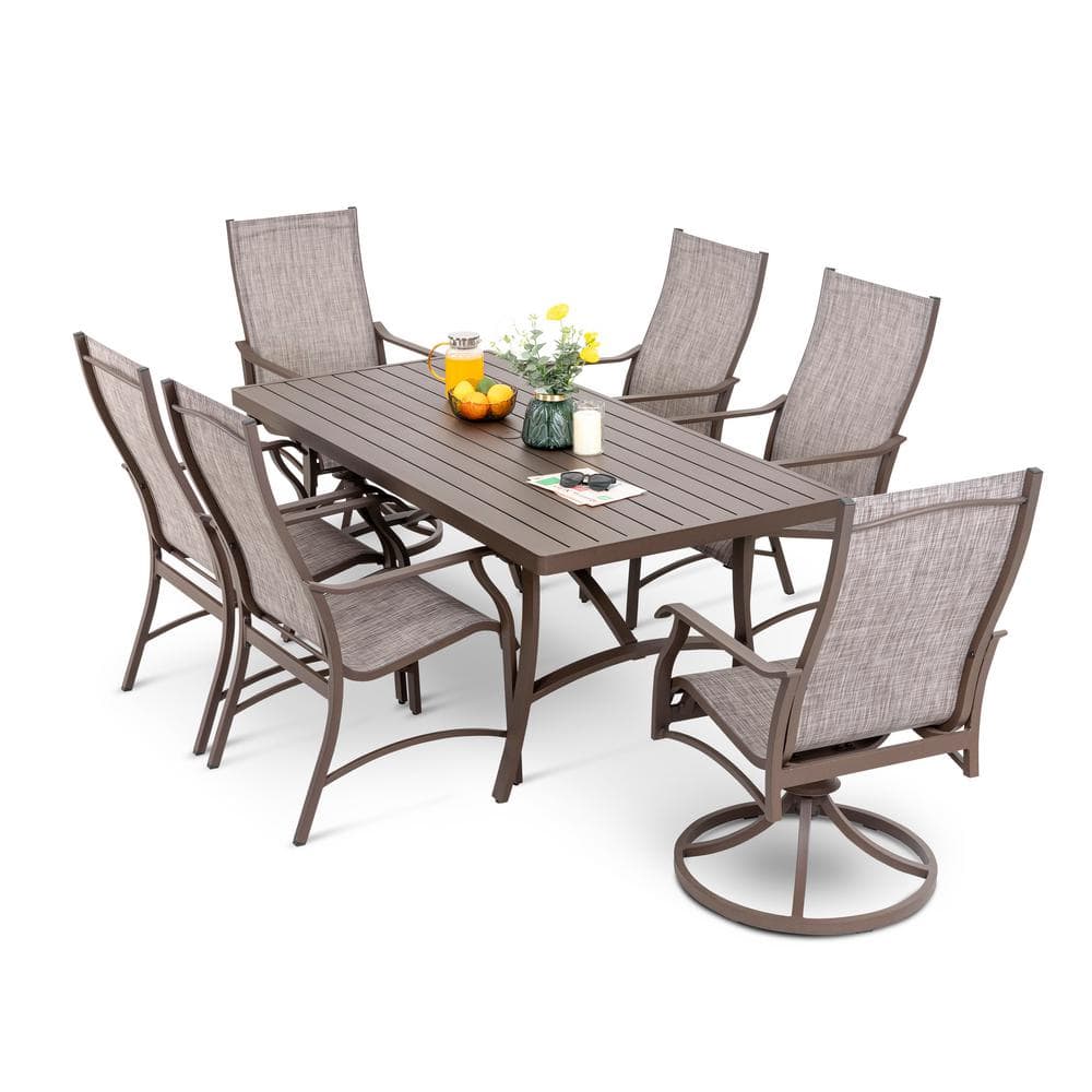 Nuu Garden Brown 7Piece Aluminum Patio Dining Set with Umbrella Hole
