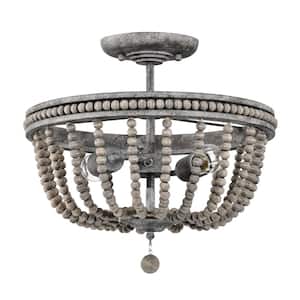 Pocany 16 in. 2-Light Indoor Weathered Grey Semi-Flush Mount Ceiling Light with Light Kit