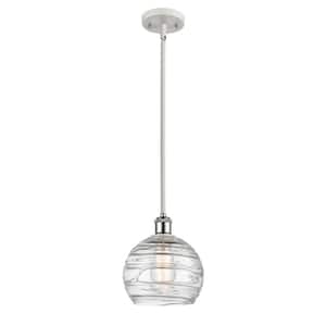 Athens Deco Swirl 1 Light White and Polished Chrome Globe Pendant Light with Clear Deco Swirl Glass Shade