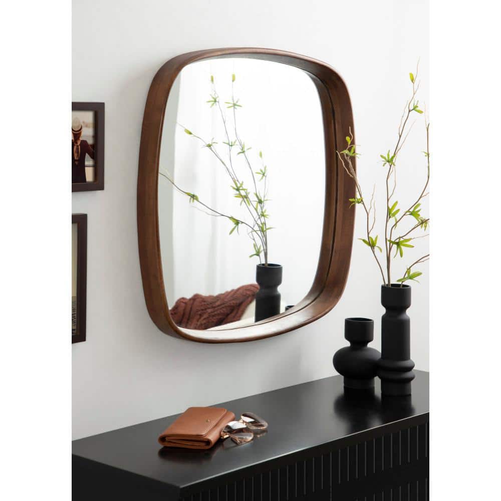 Prema 26" Square Modern Walnut Brown Mango Wood Wall Mirror