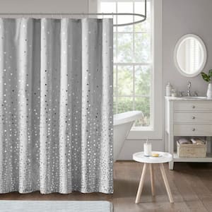 Liv 72 in. Grey/Silver Metallic Printed Shower Curtain