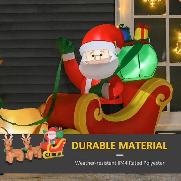 HOMCOM 3.5 ft. H x 8 ft. W Pre-Lit LED Santa with Reindeer
