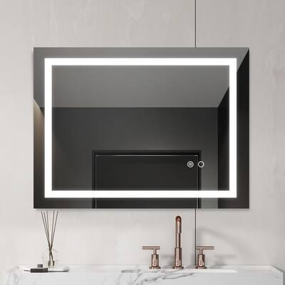 ANGELES HOME 32 in. W x 24 in. H Rectangular Frameless Anti-Fog LED Lighted Wall Mounted Bathroom Vanity Mirror Dimmable in...