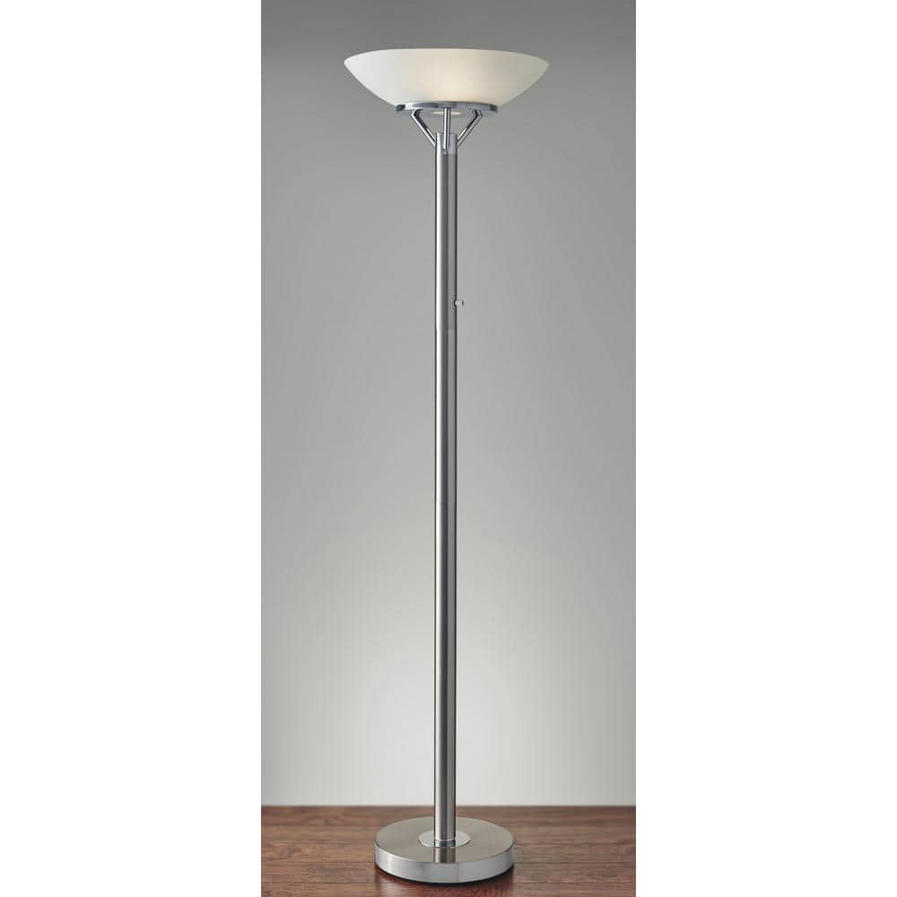 HomeRoots 71.5 in. Silver Frosted Glass Shade Uplighting Torchiere ...