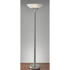 71.5 in. Silver Frosted Glass Shade Uplighting Torchiere Floor Lamp In Brushed Steel