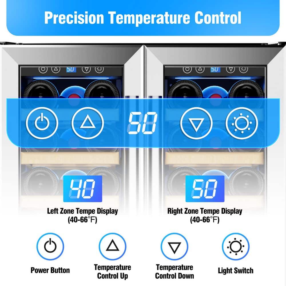 Kalamera 40-Bottle Stainless Steel Dual Zone Wine Refrigerator