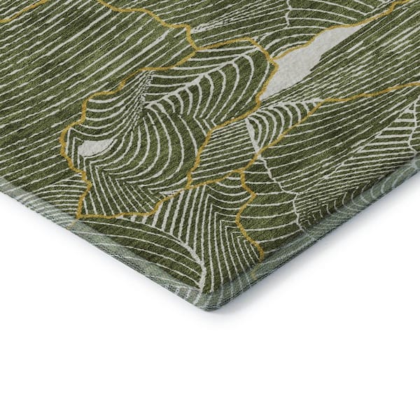 Mayfield Premium Machine Washable Abstract AMF1048 Olive 10 ft. x 14 ft. Area Rug