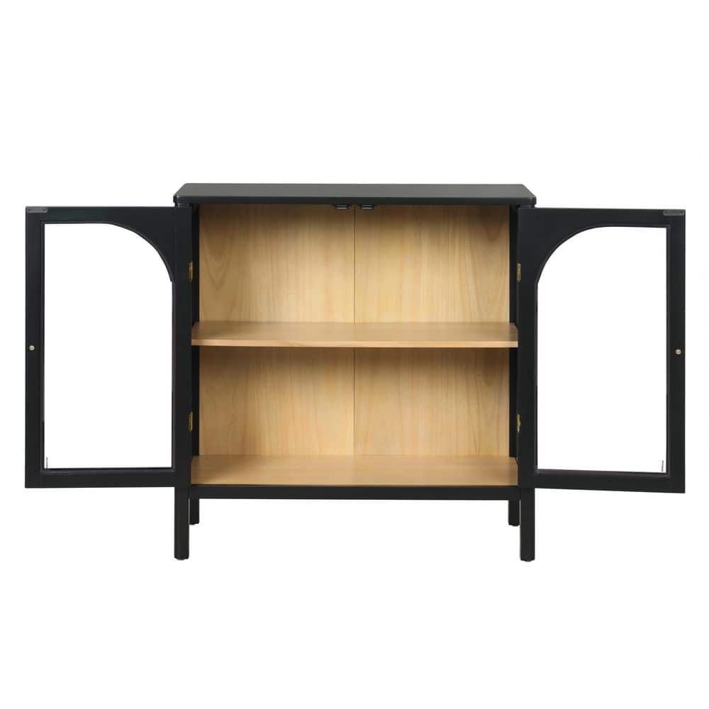 Mason 31'' Black and Oak Sideboard with Glass Doors