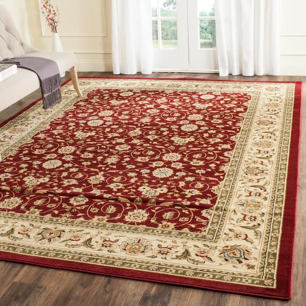 Lyndhurst Red/Ivory 10 ft. x 14 ft. Speckled Floral Border Area Rug