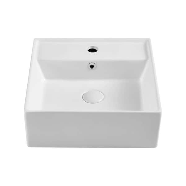 Unbranded 18.5 x 18.5 in. Rectangular Bathroom Ceramic Vessel Sink Art Basin in White