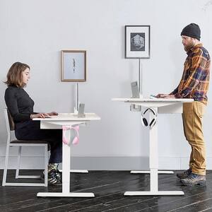 55 in. Rectangular White Wood Electric Standing Desk Adjustable Sit to Stand Table w/USB Port