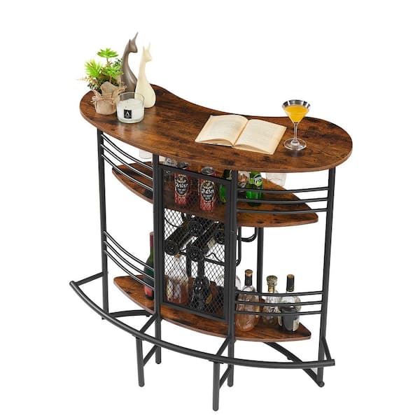 VECELO Home Bar Unit, Oval Bar Table with Wood Counter Top and