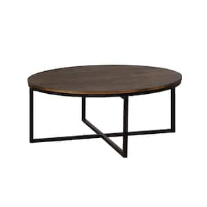 Arcadia 42 in. Antiqued Mocha/Black Large Round Wood Coffee Table