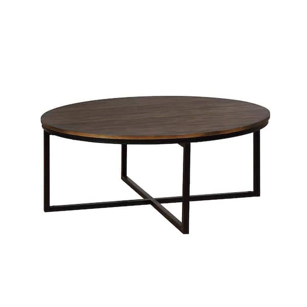 Alaterre Furniture Arcadia 42 in. Antiqued Mocha/Black Large Round Wood Coffee Table